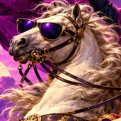 Marengo, the emperor's horse, in purple sunglasses